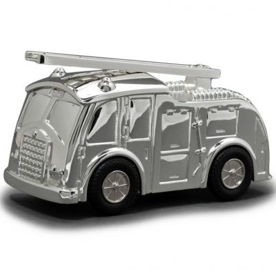 Tirelire Camion de pompiers personnalisable (métal argenté)