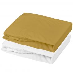 Lot alèse et drap housse Blanc-Moutarde (70 x 140 cm) - Mon P'tit Dodo