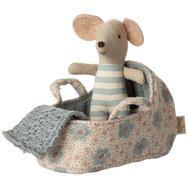 Couffin et Bébé souris Bleu Maileg Produit 1