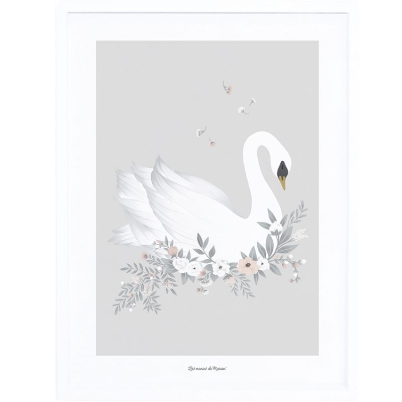Affiche encadrée Le Cygne Grace gris (30 x 40 cm) Lilipinso