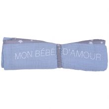 Lange en coton Mon bébé d'amour bleu glacier (70 x 70 cm)  par BB & Co