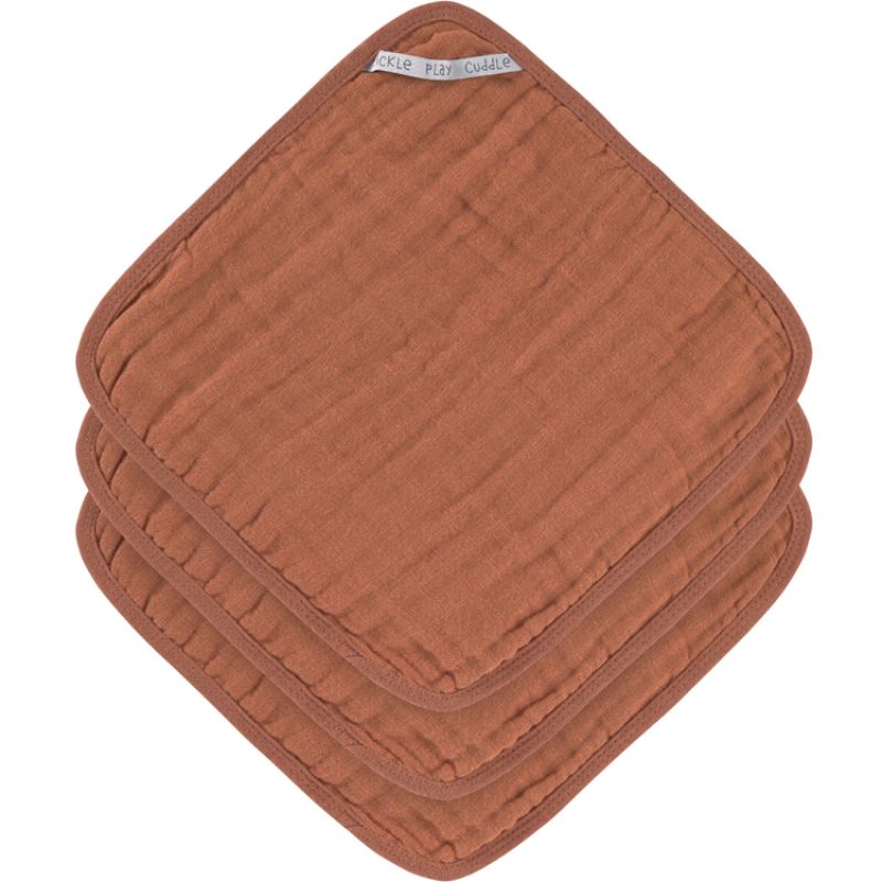 Lot de 3 débarbouillettes en mousseline de coton Cozy Care Rouille (30 x30 cm) Lässig