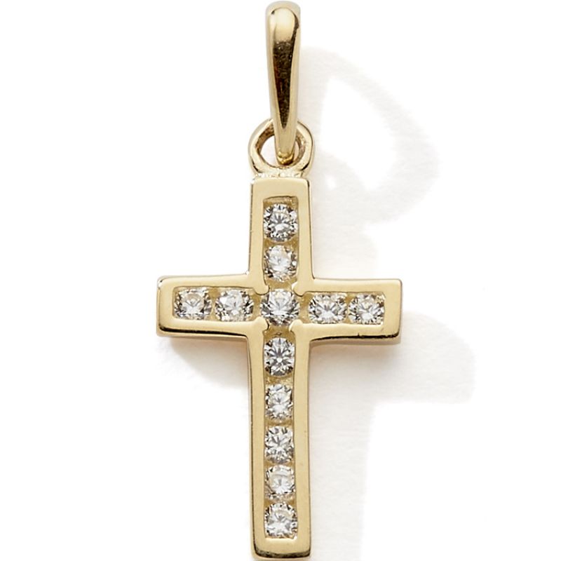 Pendentif Croix zirconium 1,4 cm (or jaune 375°) Baby bijoux