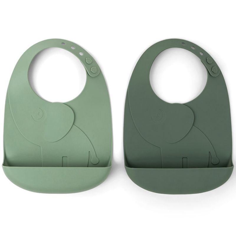 Lot de 2 bavoirs en silicone Elphee verts Peekaboo Done by Deer