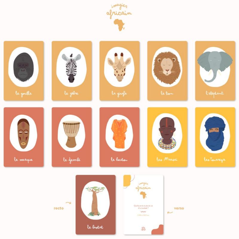 Imagier africain et pochon (20 cartes) Papier curieux