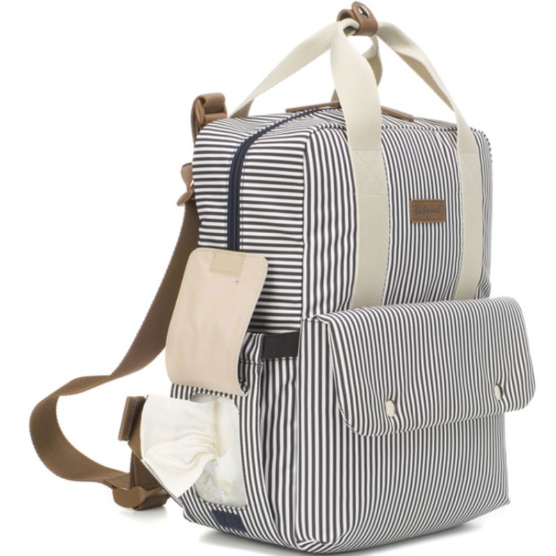 Sac à dos à langer Georgi Eco Rayures blanc et marine Babymel Produit 5