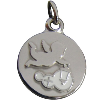 Médaille Ange à la lanterne 14 mm (argent rhodié 925°)