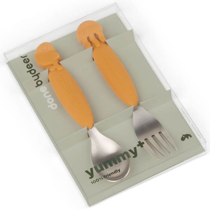 Cuillère et fourchette Sea friends jaunes Yummy+ Done by Deer Packaging 2