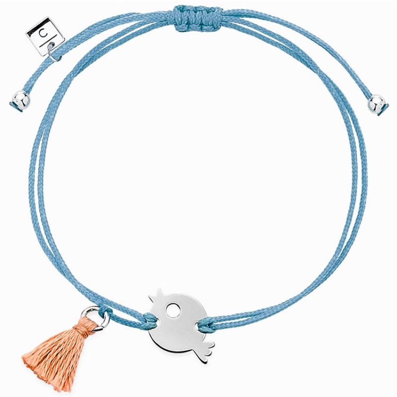 Bracelet cordon bleu Mini Coquine oiseau (argent 925°) Coquine