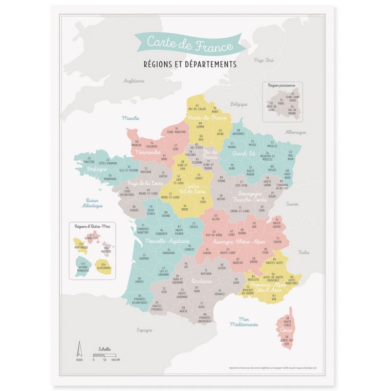 Affiche A3 Carte de France (avec nouveau découpage des régions) Zü