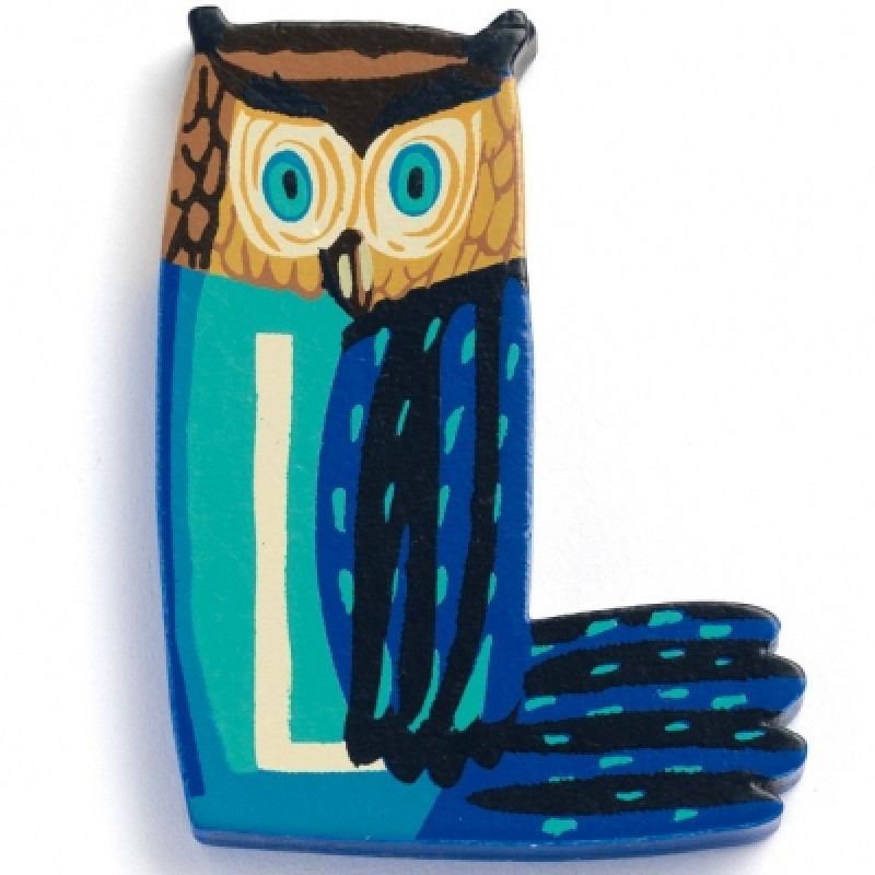 Lettre L en bois Hibou Achille Djeco