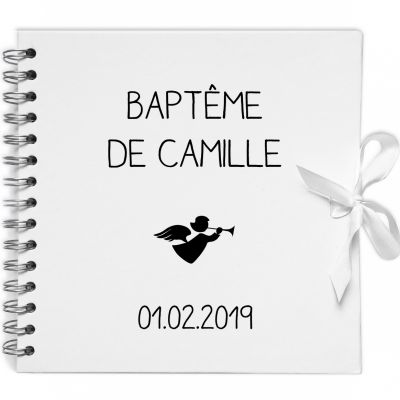 Album photo baptême personnalisable blanc et noir (20 x 20 cm)