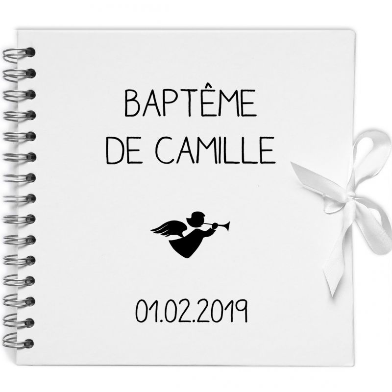 Album photo baptême personnalisable blanc et noir (20 x 20 cm) Les Griottes