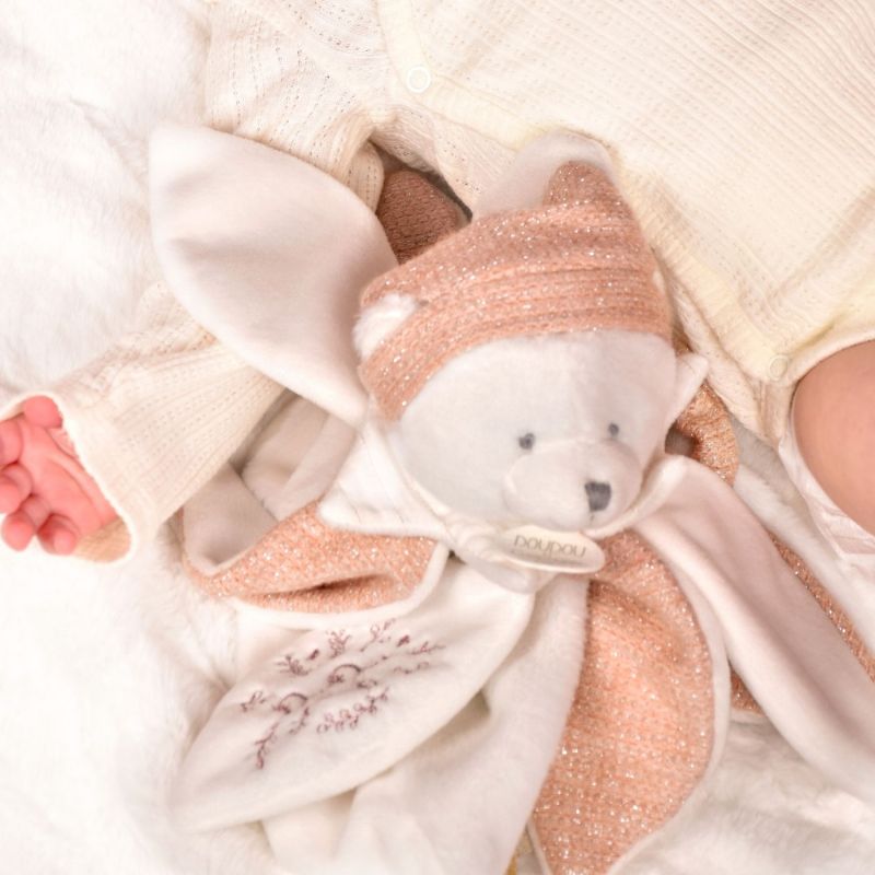 Doudou plat pétales Ours Rose (25 cm) Doudou et Compagnie Ambiance 5
