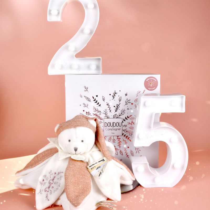 Doudou plat pétales Ours Rose (25 cm) Doudou et Compagnie Ambiance 6