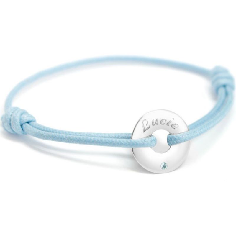 Bracelet cordon Mini jeton Topaze (or blanc 750°) Petits trésors