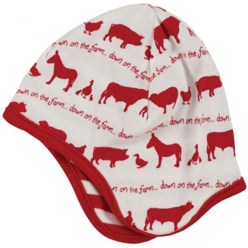 Bonnet réversible blanc animaux rouges (6-12 mois) Pigeon