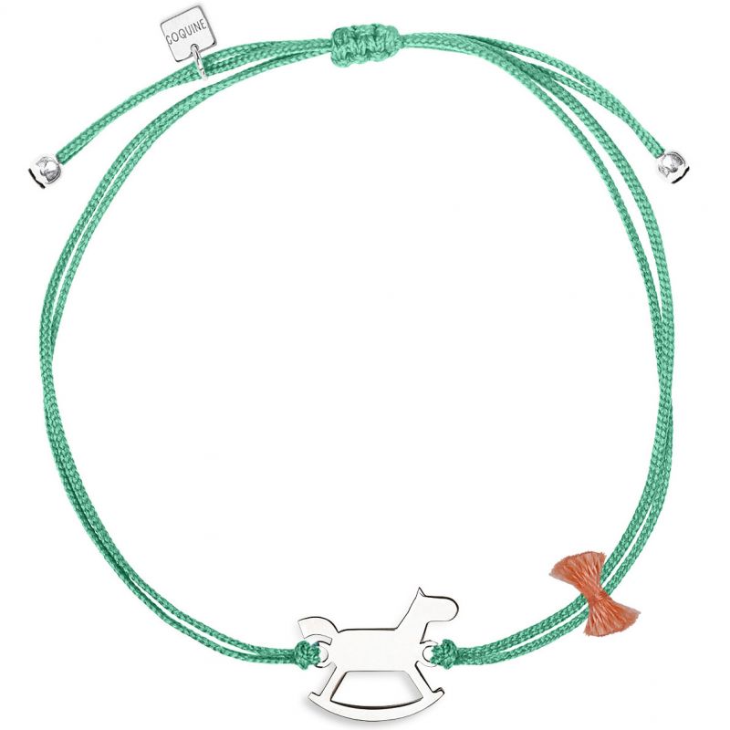 Bracelet cordon vert turquoise Mini Coquine cheval (argent 925°) Coquine