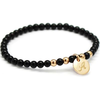 Bracelet femme en perles mini charm noir plaqué or (personnalisable) Petits trésors