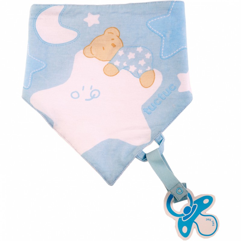 Bavoir bandana bleu attache-sucette Tuc Tuc