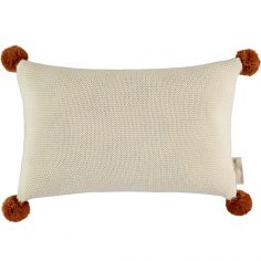 Coussin tricoté à pompons écru So Natural (22 x 35 cm)