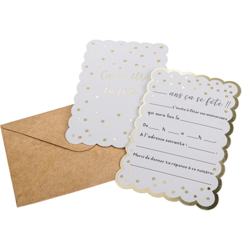 Lot de 8 cartes d'invitation Pois dorés Arty Fêtes Factory