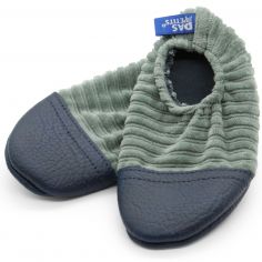 Chaussons Les Petits Velours Gris Vert (pointures 24-26) - Les Pas Petits