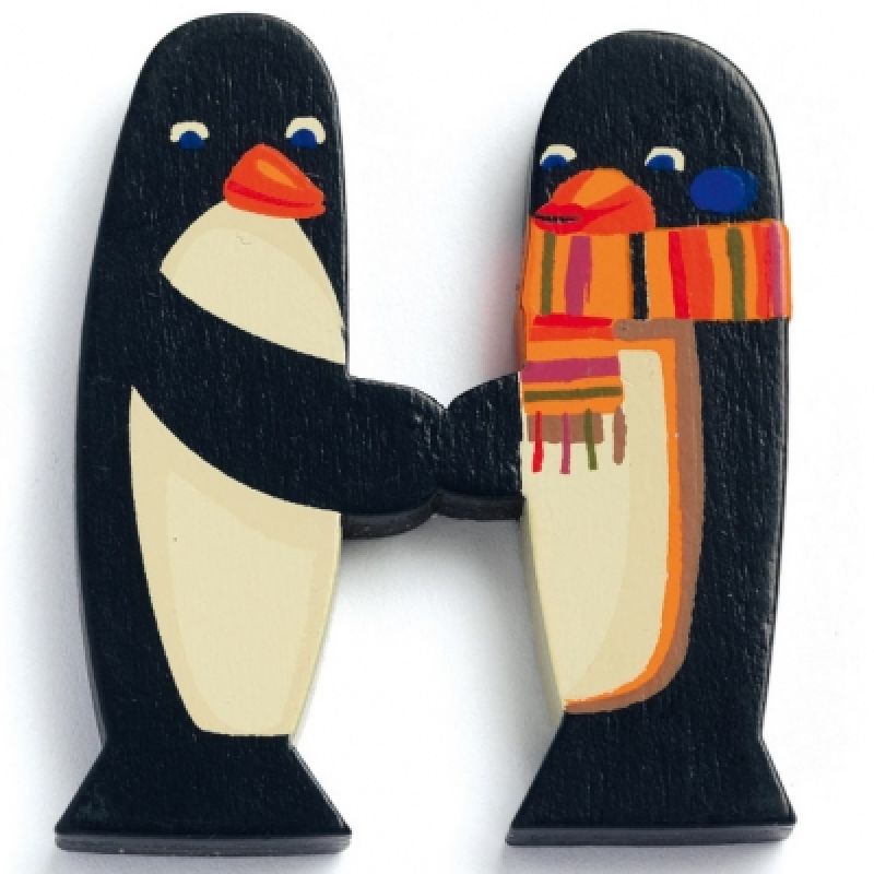 Lettre H en bois Pingouins Achille Djeco