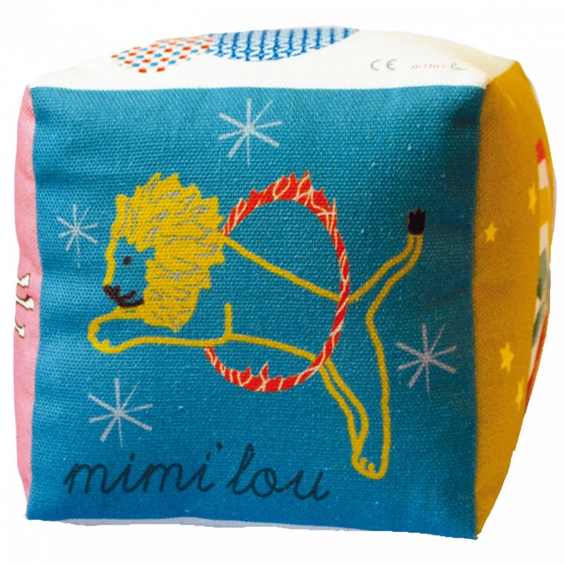 Cube tissu grelot cirque (12 x 12 cm) Mimi'lou