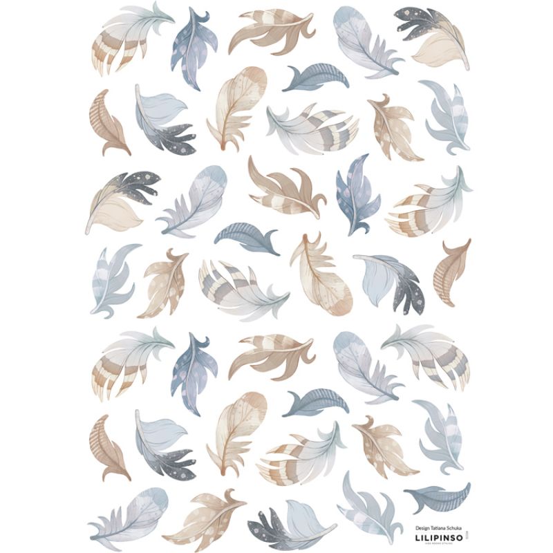 Planche de stickers A3 Plumes bleues Lilipinso