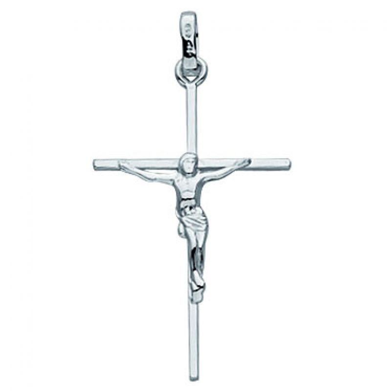 Pendentif Croix et Christ fil carré ( Or blanc) Berceau magique bijoux