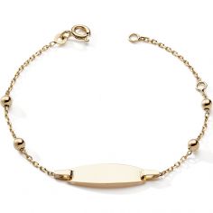 Gourmette plaque ovale avec chaîne perlée (or jaune 375°) - Baby bijoux
