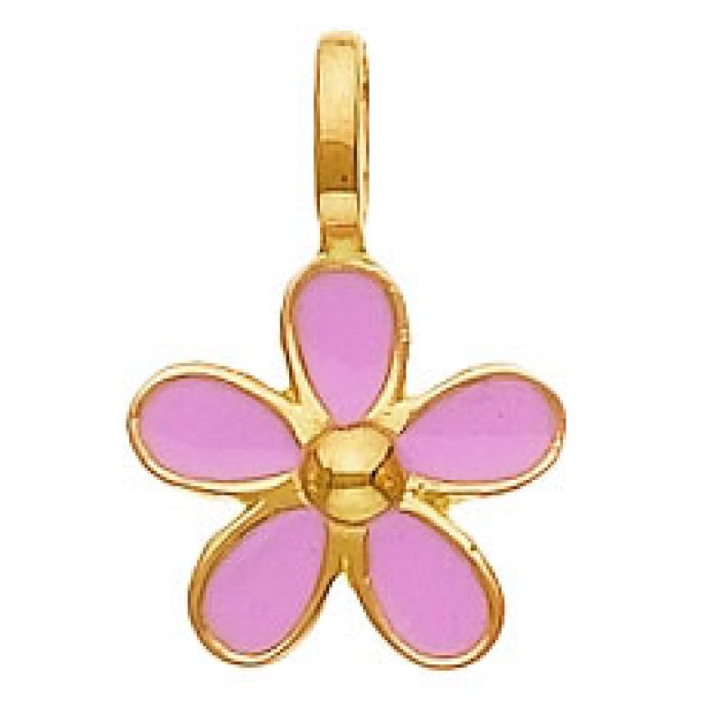 Pendentif Fleur Laqué rose (or jaune) Berceau magique bijoux