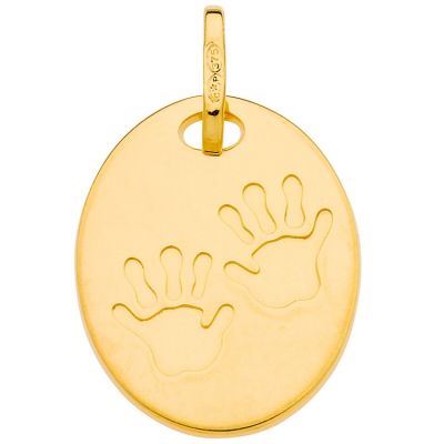 Pendentif ovale empreintes petites mains 16 mm (or jaune 375°) Berceau magique bijoux