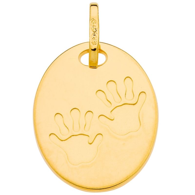 Pendentif ovale empreintes petites mains 16 mm (or jaune 375°) Berceau magique bijoux