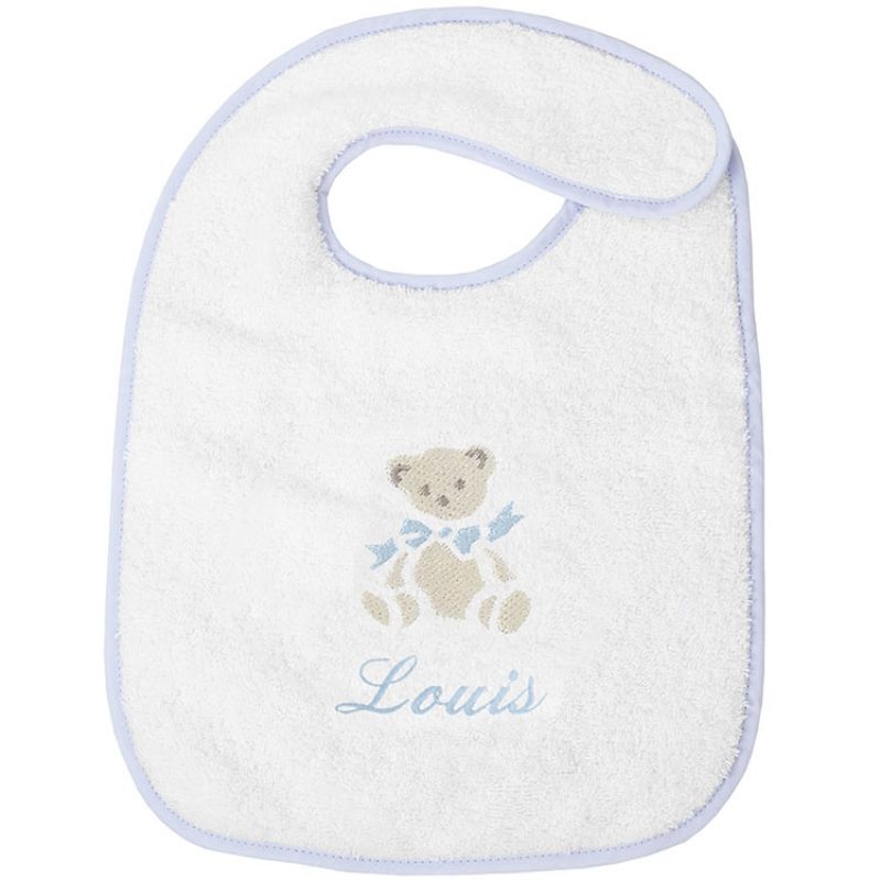 Bavoir à velcro ours bleu (personnalisable) ANVIE