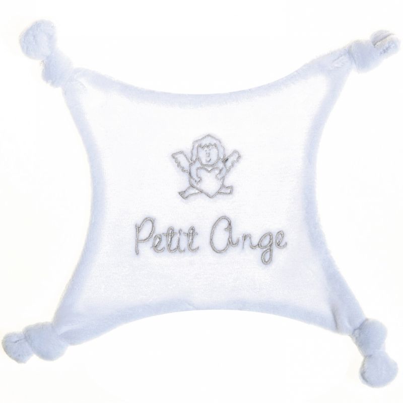 Doudou plat velours brodé Petit Ange blanc BB & Co