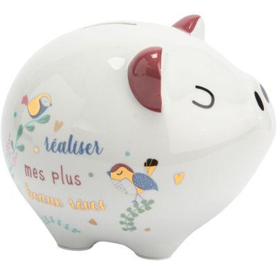Grande tirelire cochon Réaliser mes plus beaux rêves Lili (20 cm)