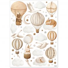 Planche de stickers muraux Montgolfières et animaux (A3) - Lilipinso
