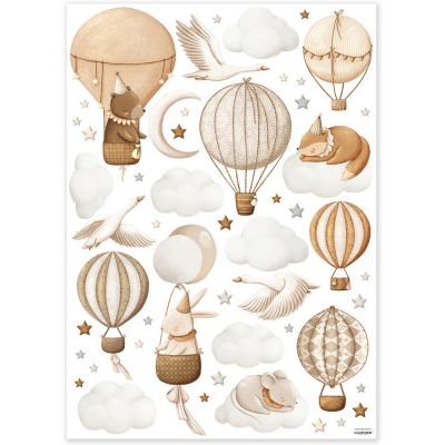 Planche de stickers muraux Montgolfières et animaux (A3) Lilipinso