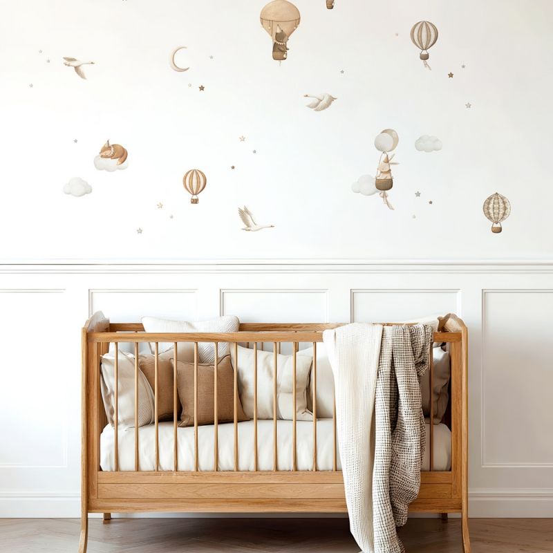 Planche de stickers muraux Montgolfières et animaux (A3) Lilipinso Ambiance 2
