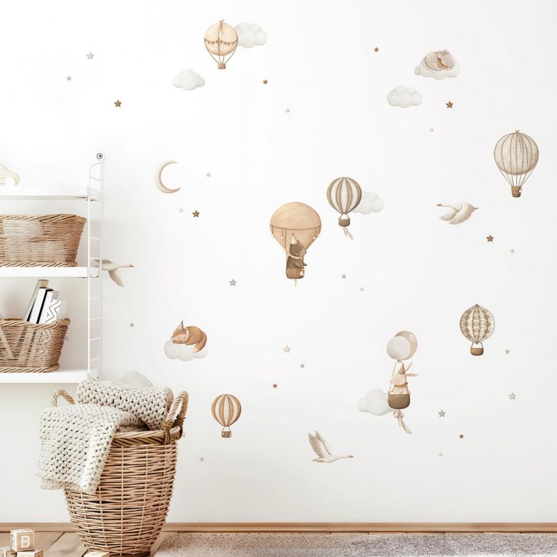 Planche de stickers muraux Montgolfières et animaux (A3) Lilipinso Ambiance 3