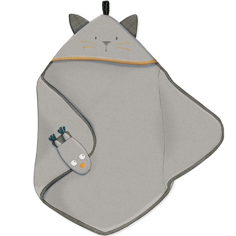 Cape de bain + gant chat Les Moustaches (80 x 80 cm) Moulin Roty
