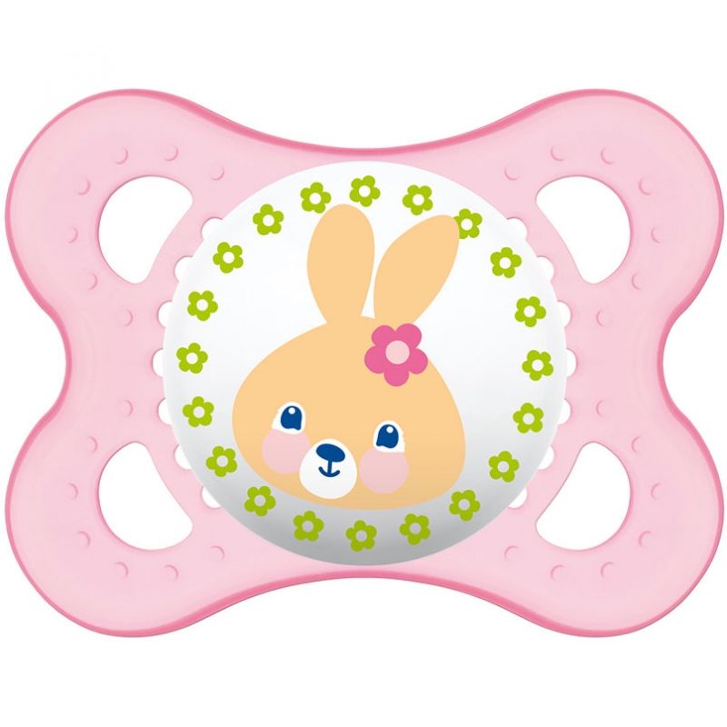 Lot de 2 sucettes anatomiques Décor animaux fille en silicone (0-6 mois) MAM