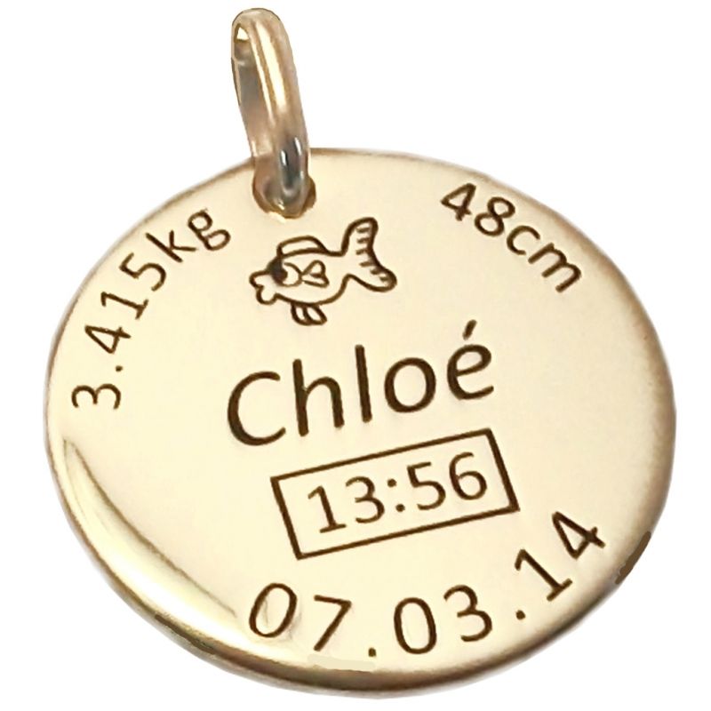Médaille de naissance personnalisable (plaqué or jaune) Alomi