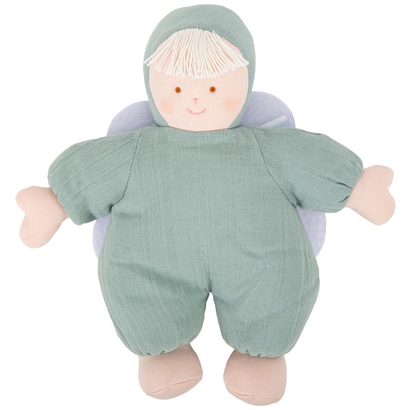 Hochet peluche en lin ange céladon et pochette de rangement en coton (20 cm) Trousselier