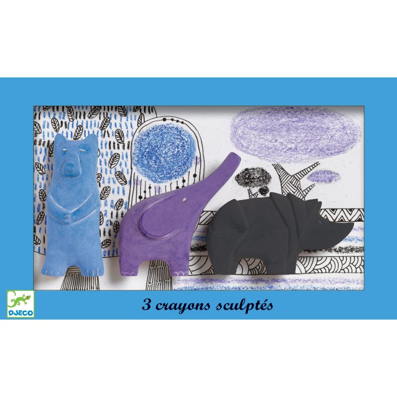 Crayons sculptés (ours, éléphant, rhinocéros) Djeco