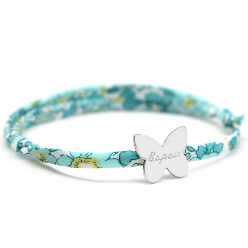 Bracelet cordon liberty Papillon avec fermoir personnalisable (argent 925°) Petits trésors