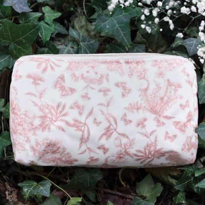 Trousse de toilette enduite Toile de Jouy rose thé (25 cm)