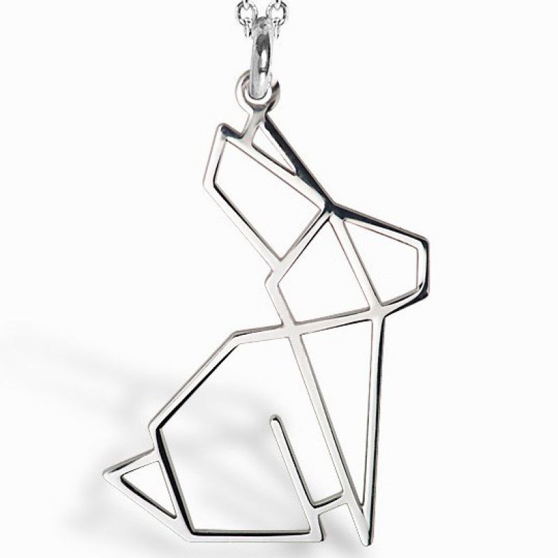 Collier chaîne 40 cm pendentif Origami lapin 20 mm (argent 925°) Coquine